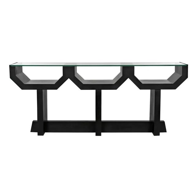 Contemporary, edgy, and quite simply exceptional, this console table is handcrafted of minimally finished Mahogany wood...