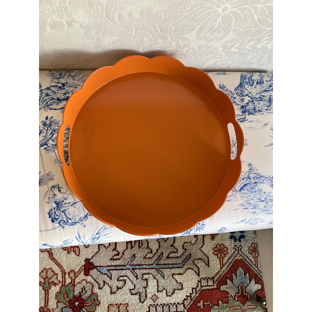 English Hand Painted Lacquered Scallop Tray Orange For Sale - Image 3 of 12