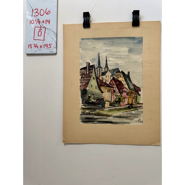 Henry Emil Salloch Original Watercolor on Paper European Village Street Scene, 1935. For Sale In Atlanta - Image 6 of 6