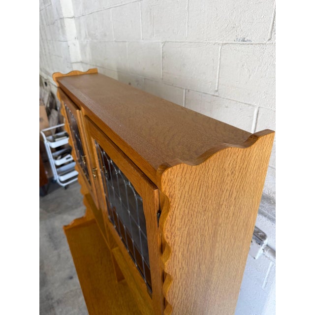 Brown In Style of Henning Kjærnulf Oak Hutch With Glass Doors and Open Shelves Denmark Mid-Century Modern 1960s For Sale - Image 8 of 10