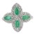 925 Sterling Silver Floral Clover Cocktail Emerald & Diamond Ring, Size 7 For Sale
