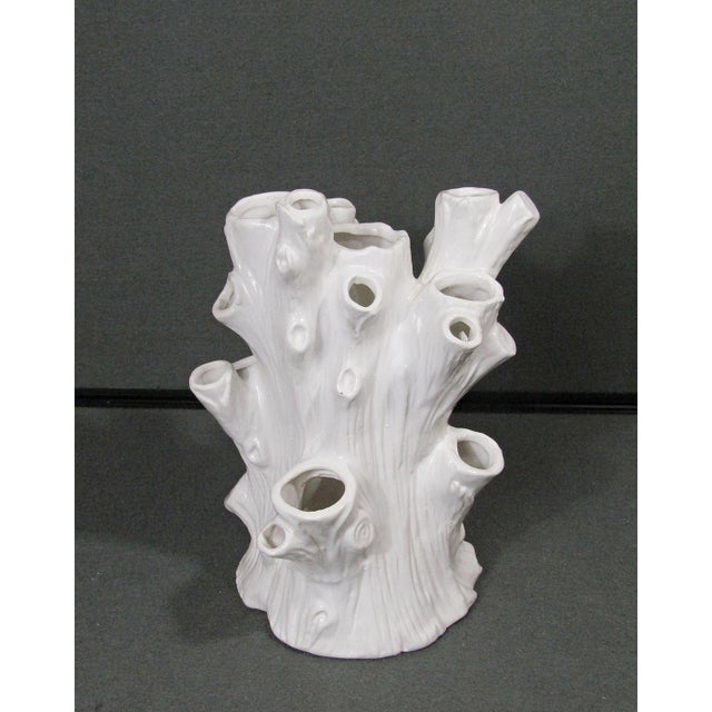 Contemporary White Ceramic Faux Bois Tree Trunk Tulipiere Vase With 18 Openings Centerpiece For Sale - Image 3 of 10
