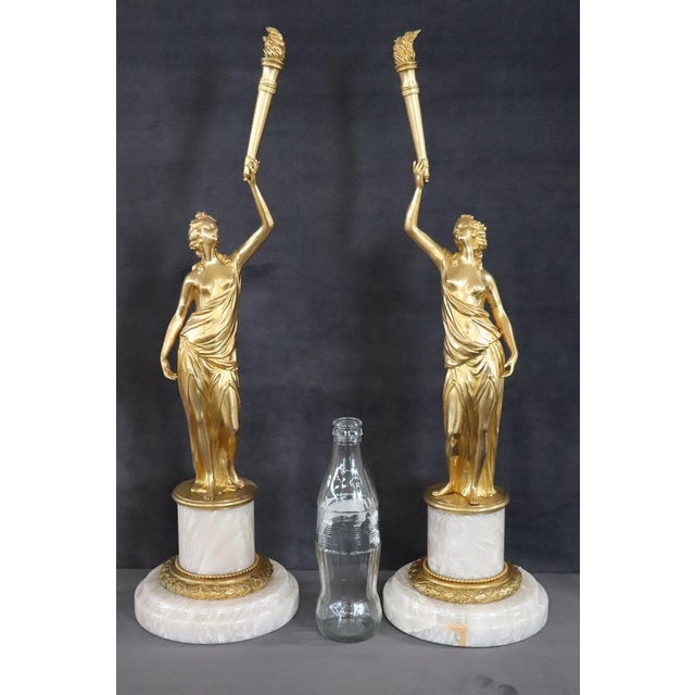 Sculptural Figures, Gilt Bronze on Alabaster Bases, Early 20th Century, Set of 2 For Sale - Image 12 of 18