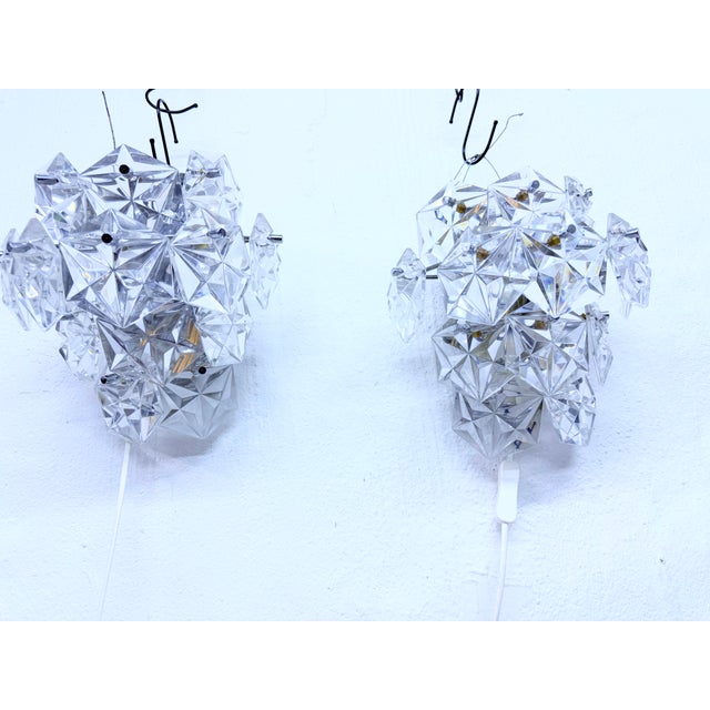 Metal Chrome and Crystal Glass Wall Lights attributed to Kinkeldey, 1970s, Set of 2 For Sale - Image 7 of 10