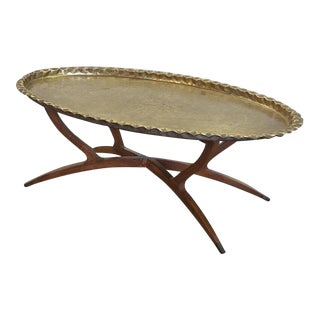 Moroccan Brass Tray Spider Base Coffee Table For Sale