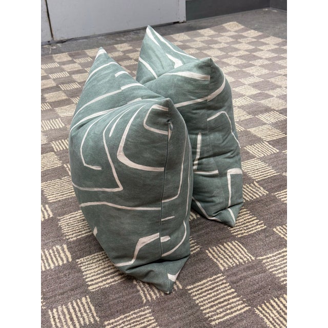 Kelly Wearstler Graffito Denim Linen Pillows, Pair For Sale - Image 4 of 12