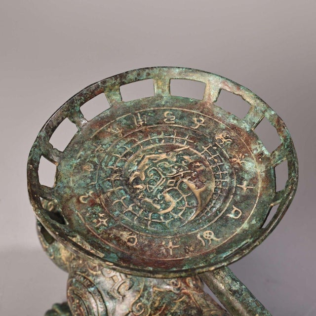 Late 19th Century Bronze Tiger-Form Fruit Tray, 2600g, Archaic Motifs, Sculptural Stand For Sale - Image 9 of 10