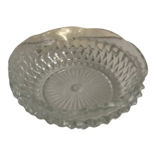 1980s Vintage Cut Crystal Candy or Trinket Dish With Ruffled Rim and Diamond Cut Side For Sale