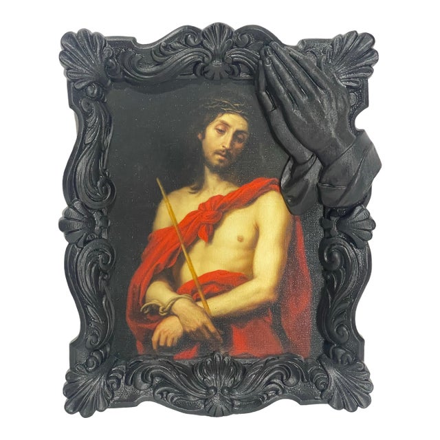 Ecce Homo After Bartolomé Esteban Murillo Print in Sculptural Praying Hands Frame For Sale