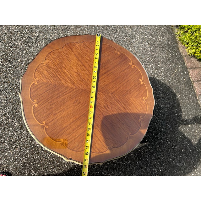 French Provincial Vintage Italian-Style Marquetry Round Accent Table / Nightstand With Storage For Sale - Image 3 of 12