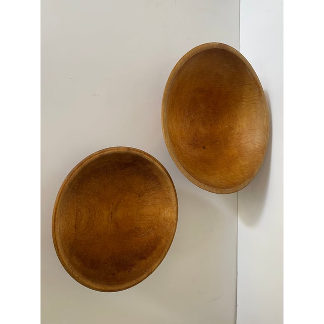 2 PCS Vintage Folk Art Wood Dough Fruit Bowls Handcarved Oval For Sale - Image 4 of 6