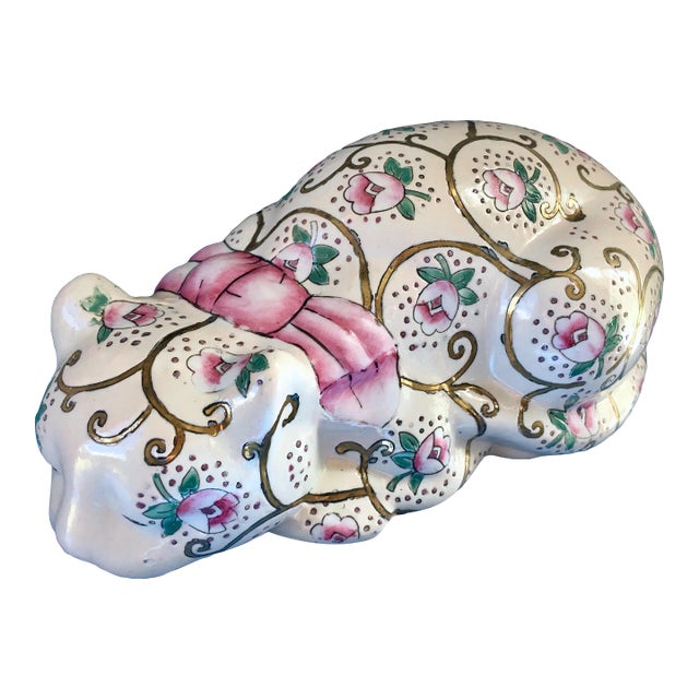 Vintage Chinoiserie Ceramic Cat For Sale