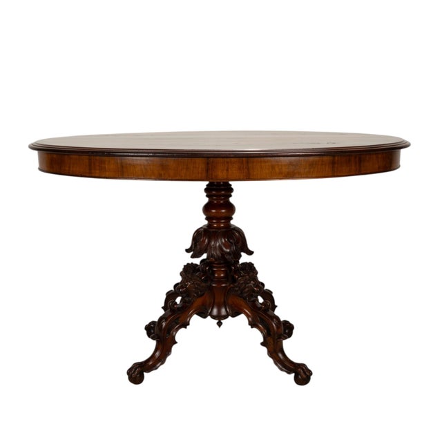19th Century Renaissance Revival Carved Lion Oval Center Table For Sale - Image 4 of 17