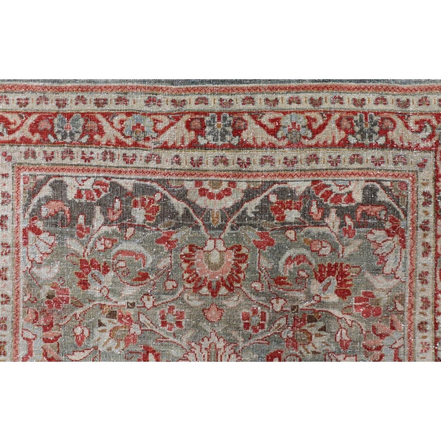 Early 20th Century Antique Persian Mahal Gallery Rug With Soft Blue Ground and Red Allover Design 5'2 X 11'2 For Sale - Image 5 of 15