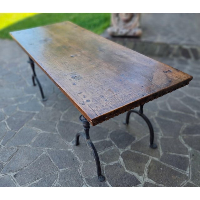 Coffee Table with Walnut Top and Forged Iron Base, 1670 For Sale - Image 6 of 11