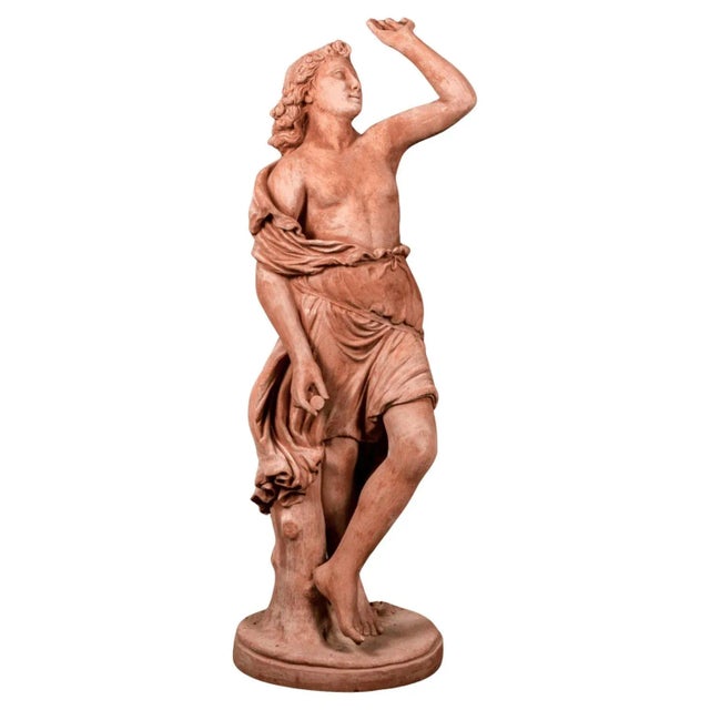 Pair of Statue " The Wealth" in Terracotta Impruneta 20th Century Height (Cm) 128 Base Dimensions (Cm) Ø40 Weight (Kg) 50...