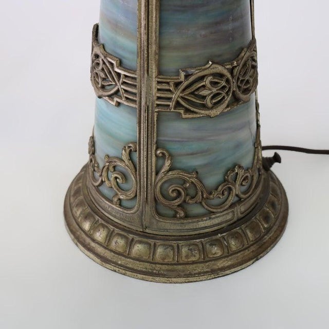 Antique Bradley & Hubbard School Lighted Base Slag Glass Table Lamp C1920 For Sale - Image 6 of 8