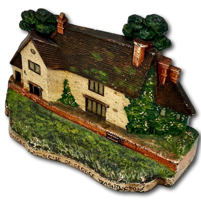 Rare & Large Antique Sulgrave Manor George Washington Ancestral Home Cast Iron Doorstop by Greenblatt Studios - Dated 1925 For Sale - Image 9 of 18