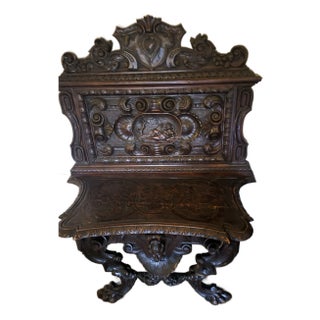 Highly Carved Antique Italian Bench c.1860 Figural Carvings All Three Sides in Excellent Condition For Sale