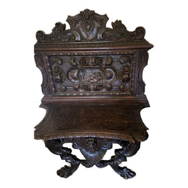 Highly Carved Antique Italian Bench c.1860 Figural Carvings All Three Sides in Excellent Condition For Sale