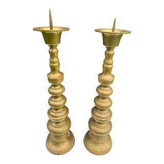 Vintage 20” Brass Turned Baluster Candlesticks, a Pair For Sale