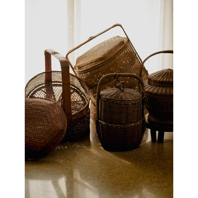 Vintage Antique Small 2 (Two) Tier Chinese Wedding Basket With Linked Lid For Sale - Image 16 of 16