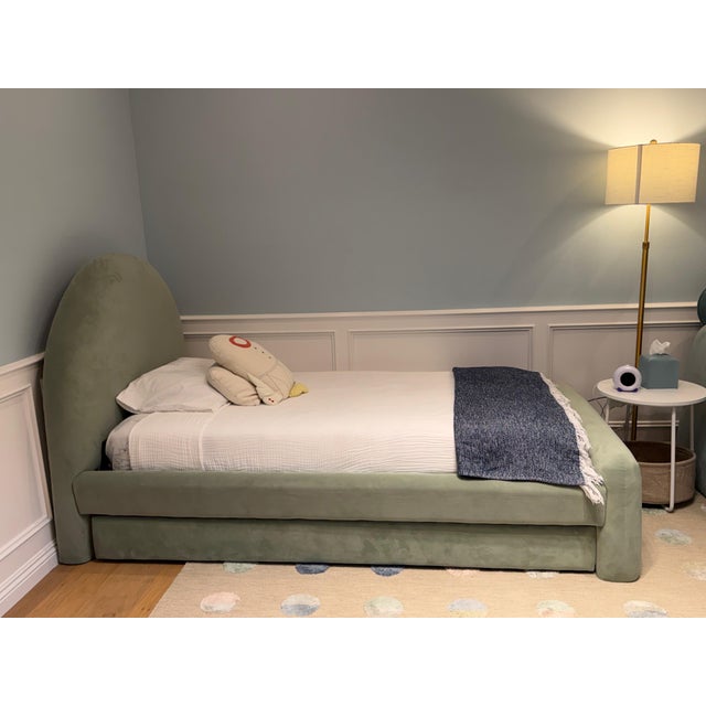 West Elm Kids Bed. Elora Arched Upholstered Bed Twin + Trundle Eucalyptus Performance Velvet by West Elm For Sale - Image 4 of 5