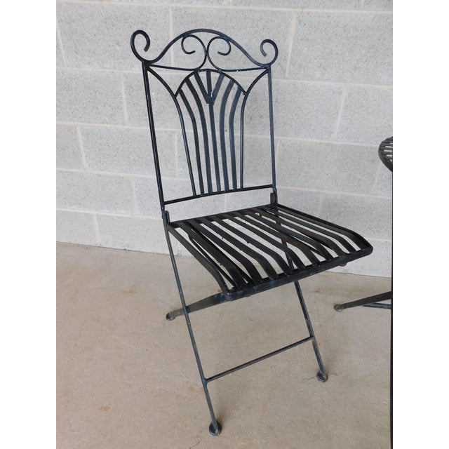 French Vintage French Style Wrought Iron Outdoor Dining Bistro 3 Piece Set "B" For Sale - Image 3 of 15