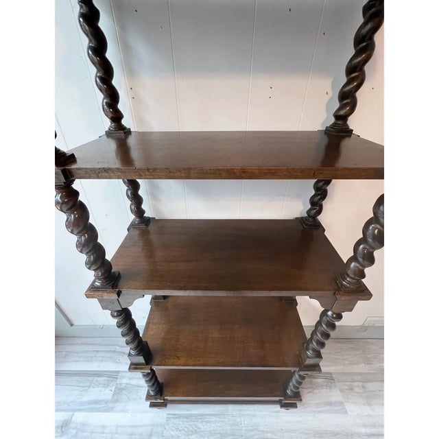 Jacobean Vintage Jacobean Style Walnut Barley Twist Etageres - A Pair For Sale - Image 3 of 6