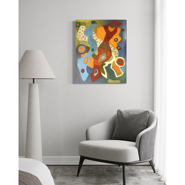 Marc Zimmerman "Floral Abstract Iv" Oil Painting, Botanical Abstraction, Warm Earth Tones, Blue and Red Accents, Contemporary Art West Coast For Sale In Monterey, CA - Image 6 of 8