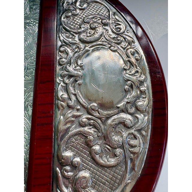 Wood Vintage Hazorfim Sterling Silver & Mahogany Challah Tray With Glass Cover, 21.5" X 13" For Sale - Image 7 of 11
