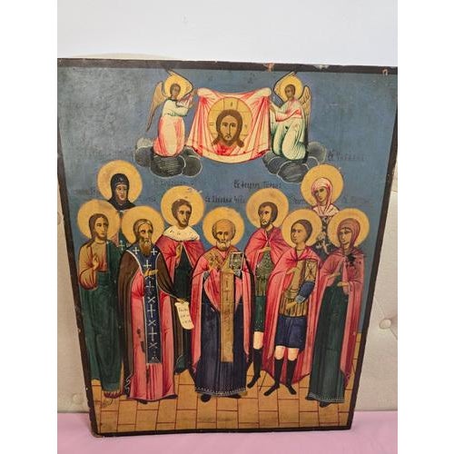 19th Century Orthodox Icon with Convention of Saints For Sale - Image 9 of 14