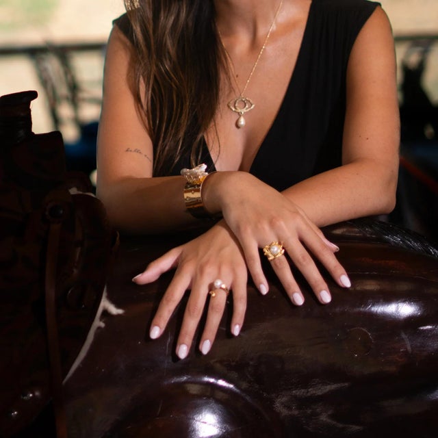 Early 21st Century Royal Pearl Crown Gold Ring, Size 4 For Sale - Image 5 of 9