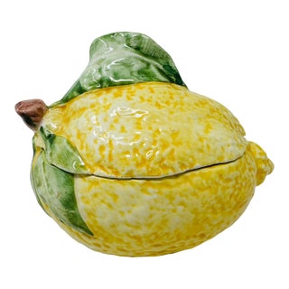 Vintage Vietri Hand-Painted Ceramic Lemon Dish - Made in Italy For Sale