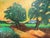 Gorgeous, vibrant impressionist landscape in a style very reminiscent of Van Gogh’s work. Nice size too- blond wood frame...