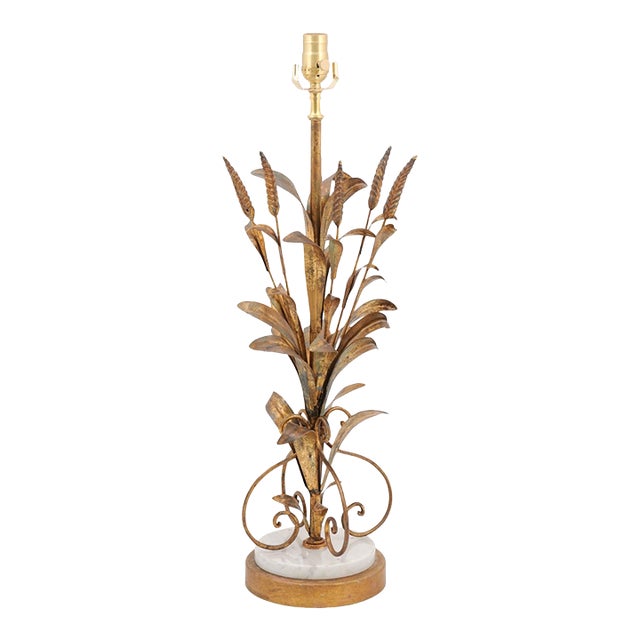 Italian Tole & Gilt Wheat Table Lamp - 1950s For Sale