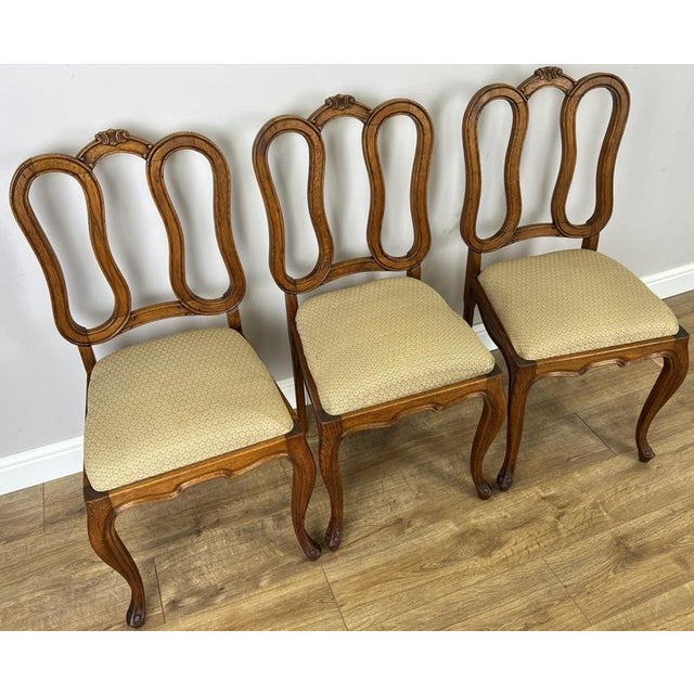 French Louis Style Oak Dining Chairs with Upholstered Seats, Set of 6 For Sale - Image 6 of 16