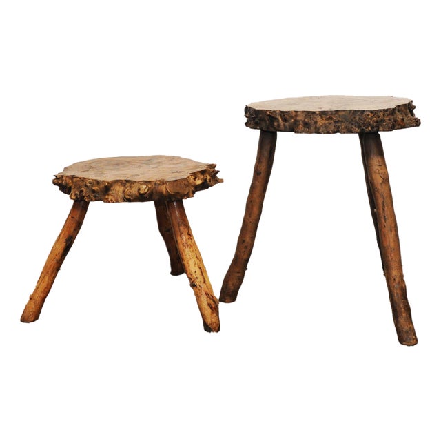 Sculptural Burr Walnut Side Tables, 1950s, Set of 2 For Sale
