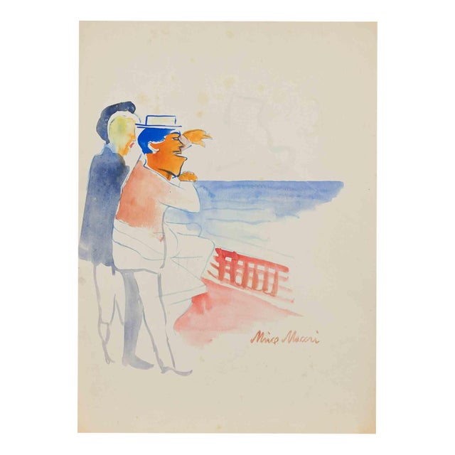 Mino Maccari, On a Cruise, 1938, Watercolor For Sale