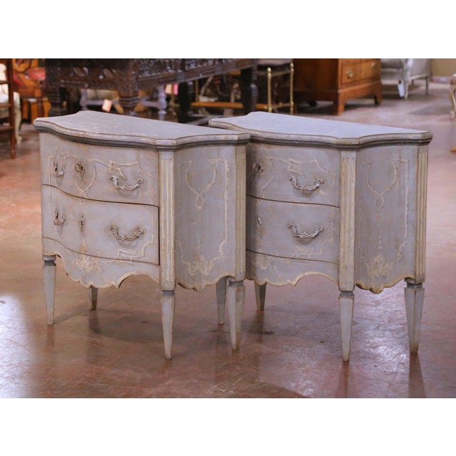 Pair of 19th Century French Louis XV Style Painted Two-Drawer Chests Commodes For Sale In Dallas - Image 6 of 14