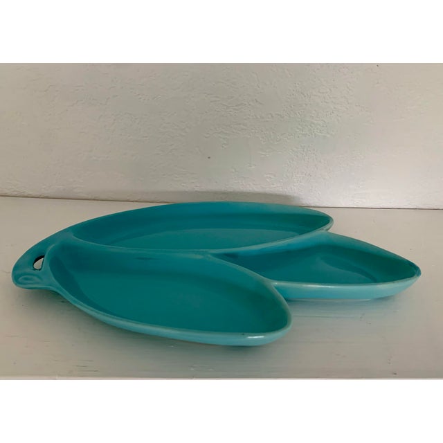 Mid-Century Modern Mid-Century Modern California Pottery Aqua Divided Platter For Sale - Image 3 of 6