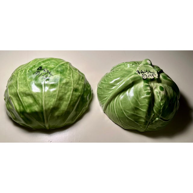 1980s Barbara Eigen-Studio Pottery Cabbage Leaf Bowls-Signed-a Pair For Sale - Image 5 of 12