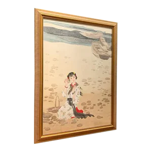 Mid 20th Century "Listen to the Sea" Asian Figurative Painting, Framed