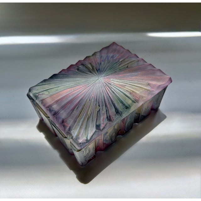 Iridescent Rainbow Glass Lidded Box, 1970's For Sale - Image 13 of 14
