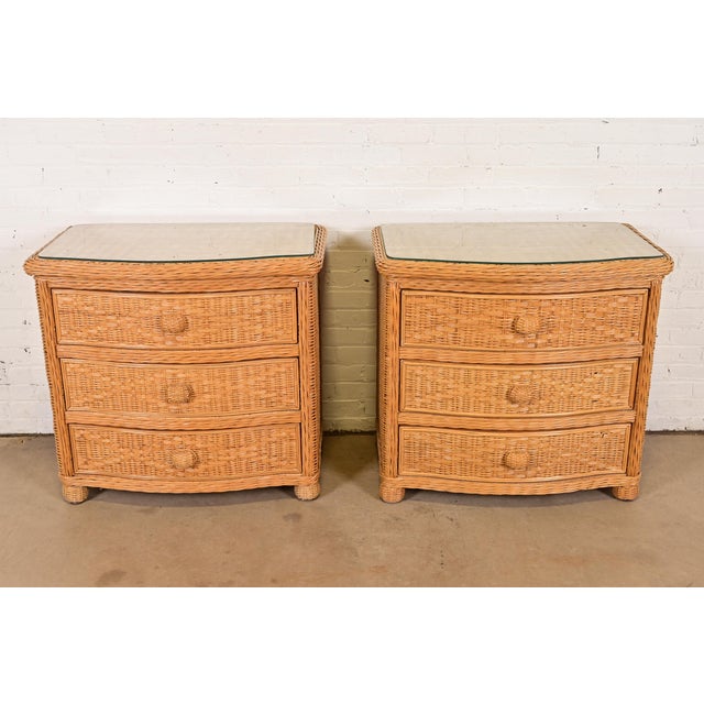 Mid-Century Modern Ralph Lauren Style Organic Modern Woven Wicker Rattan Bedside Chests, Pair For Sale - Image 3 of 12