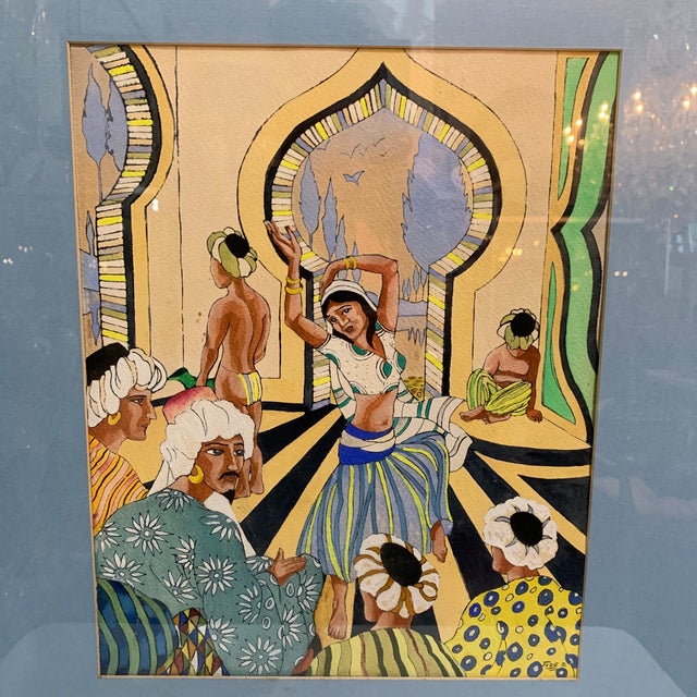 Glass 1960s Vintage Mixed Media Persian Framed Painting For Sale - Image 7 of 8