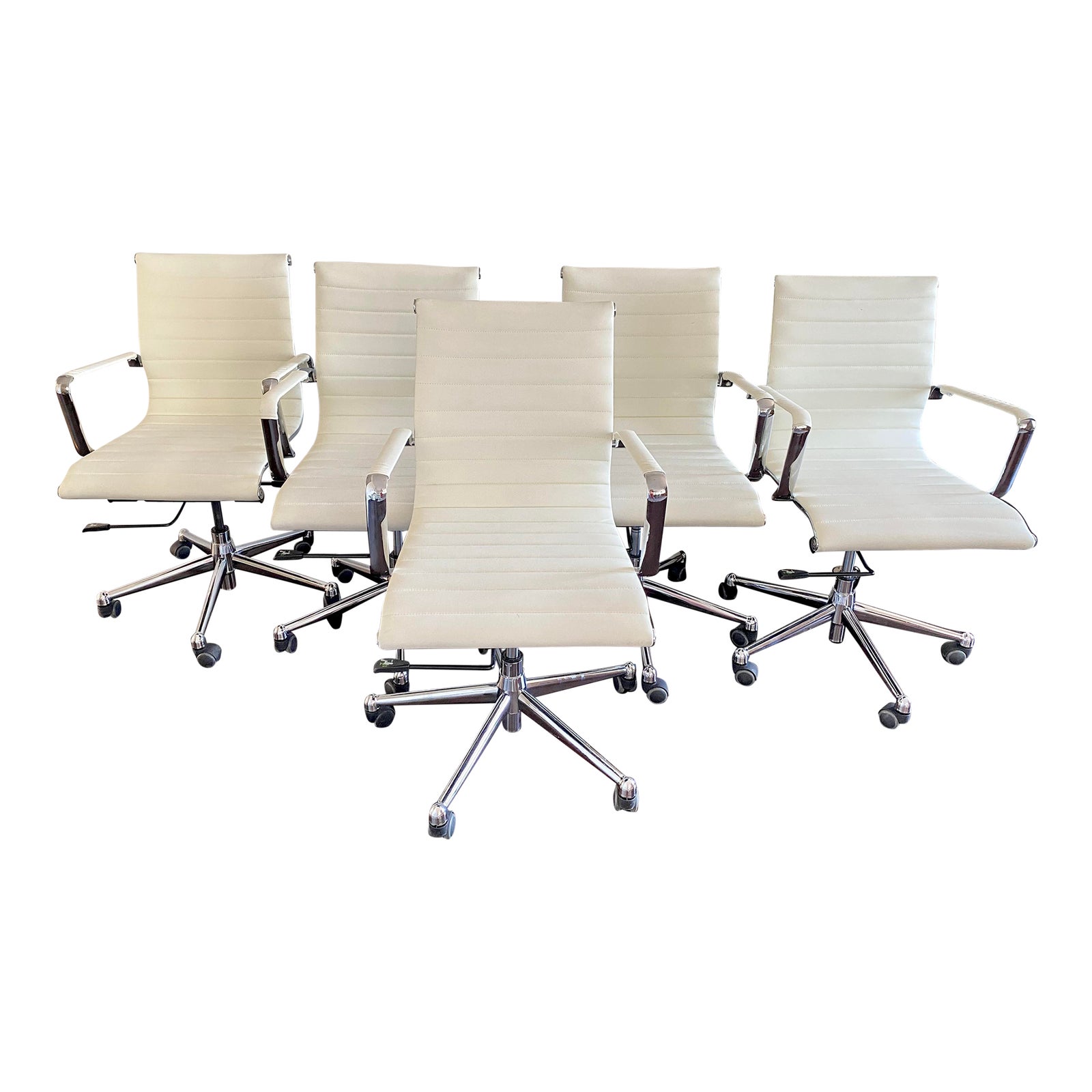 Kimball Mid Century Style Alumma White Conference Chairs With Pneumatic