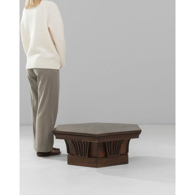 1910s French Hexagonal Oak Coffee Table In Original Patina For Sale - Image 17 of 18