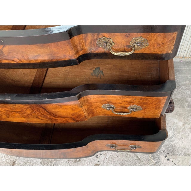 Brown Venetian Baroque Commode Chest of Drawers in Burl Walnut With Ebonized Det For Sale - Image 8 of 13