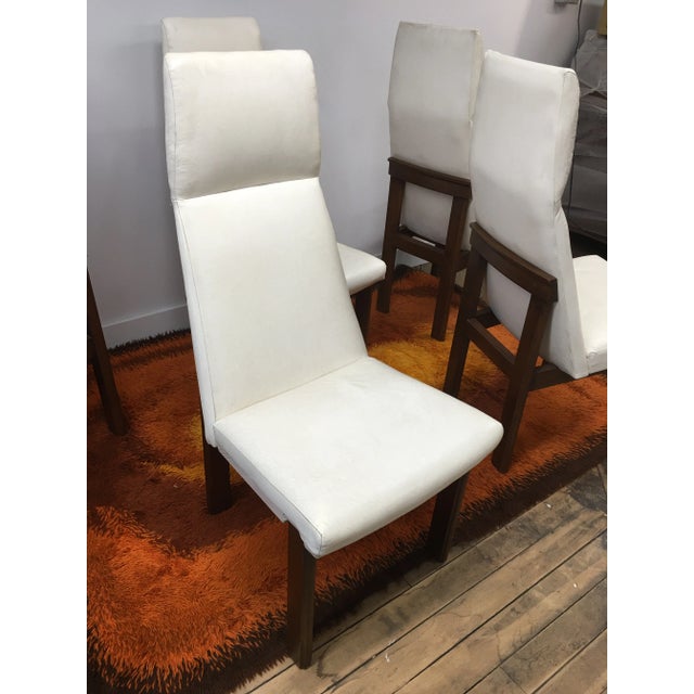 Set of 5 Mid Century Modern High Back Dining Chairs | Adrian Pearsall Style Upholstered White Chairs | Vintage MCM Dining Room Seating For Sale In Boston - Image 6 of 12